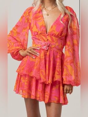 All About May Vibrant Pink & Orange Floral Ruffle Dress - Size 2